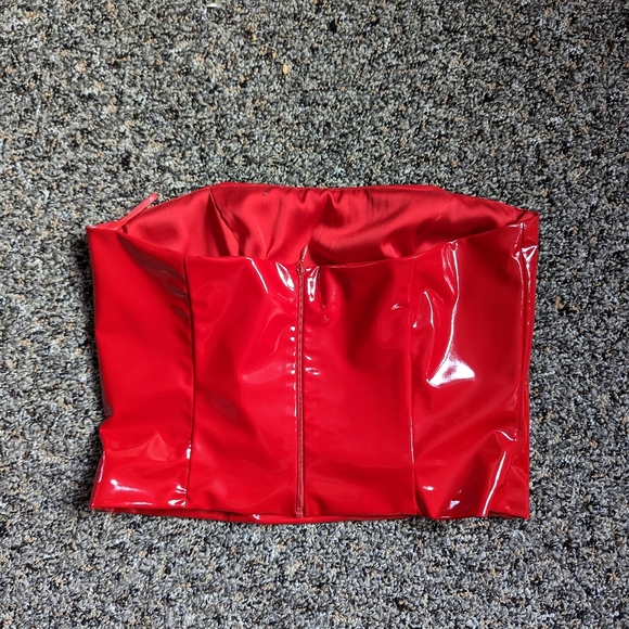 Red Patent Strapless Top - Picture 2 of 4
